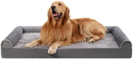 Orthopedic Dog Bed Washable Large Dog Bed Waterproof Dog Bed XL Dog Couch Egg Foam Dog Crate Bed with Removable Bolsters & Nonslip Bottom, 41" x 27" x 7", Grey
