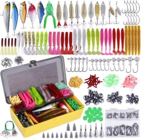 PLUSINNO Fishing Lures Baits Tackle Including Crankbaits, Spinnerbaits, Plastic Worms, Jigs, Topwater Lures, Tackle Box and More Fishing Gear Lures Kit Set, 102/302Pcs Fishing Lure Tackle