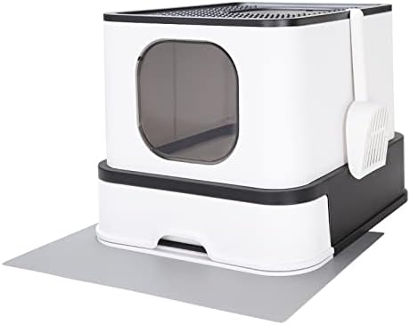 RIZZARI Millions Sold Wordwide Cat Litter Box, Large Top Entry Anti-Splashing Litter Box with Lid, Enclosed Plastic Litter Box with Handy Litter Scoop, Drawer Type Toilet Easy Cleaning (Carbon Black)