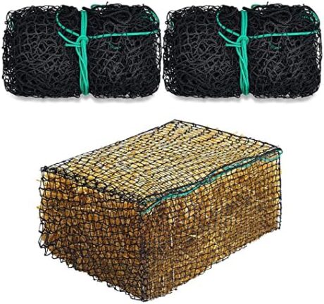 Riakrum 2 Pcs Square Bale Hay Net 5 mm Thick 47 x 20 x 20 Inch Black Large Bale Net Whole Slow Feeder Hay Bags Horse Full Hay Net Feeding Supplies for Horse Mule Goat Cattle Feed