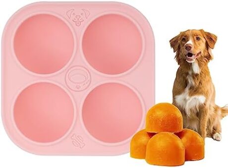 Silicone Dog Treats Molds for Woof Pupsicle Large Dog Toy, 4 Cavities Reusable Dog Treat Tray for Freezing Puppy Treat Mold for Making Dog Snack Easy to Release (Pink)