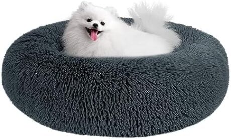 Small Dog Bed, Anti-Anxiety Calming Dog Bed, Warming Cozy Soft Donut Dog Bed, Fluffy Faux Fur Plush Dog Bed for Small Dogs and Cats, Machine Washable.(Gray,20"/23"/30")