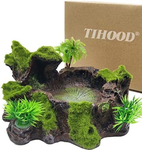 TIHOOD Plastic Reptile Tank Decor Resin Reptile Platform Artificial Tree Trunk Design Reptile Food Dish Food Bowl for Lizard, Gecko, Water Frog, Other Reptile