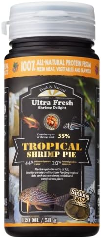 Ultra Fresh Bottom Feeder Fish Food, Sword Prawns, Natural Protein, Balanced Diet, for Catfish, Corydoras, Loaches, Tropical Shrimp Pie 2.05 Ounces