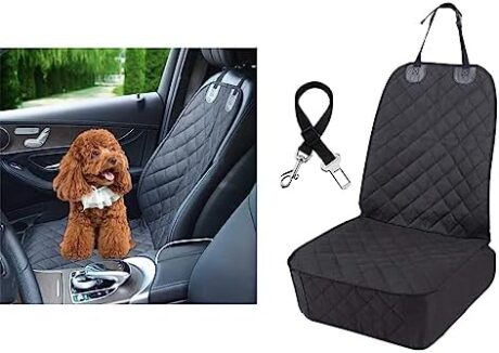 Waterproof Front Seat Car Cover, Pet Front Cover for Cars, Scratch Proof & Nonslip Seat Pet Cover, Dog Car Seat Cover with Safety Belt Fits Most Cars, Suvs