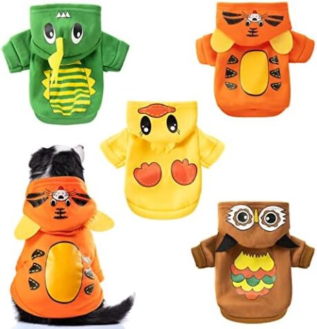Weewooday 4 Pieces Halloween Dog Clothes Winter Pet Dog Hoodie Puppy Coat Fleece Dog Sweaters with Hat Chihuahua Cartoon Sweatshirts Costume Outfit for Small Large Dogs Cats(M)