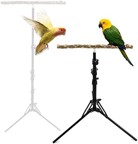 16-63 Inch Height Adjustable Bird Perch Stand, Natural Pepper Wood Parrot Perch Toy, Bird Training Perch Stand, Indoor and Outdoor Bird Stands for Small to Medium Bird