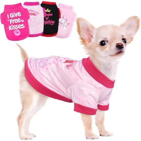 4 Pieces Chihuahua Clothes Dog Clothes for Small Dogs Girl Summer Spring Dog Shirts Cute Soft Pet T-Shirt Breathable Puppy Cat Clothes Tiny Dog Outfit (Small)