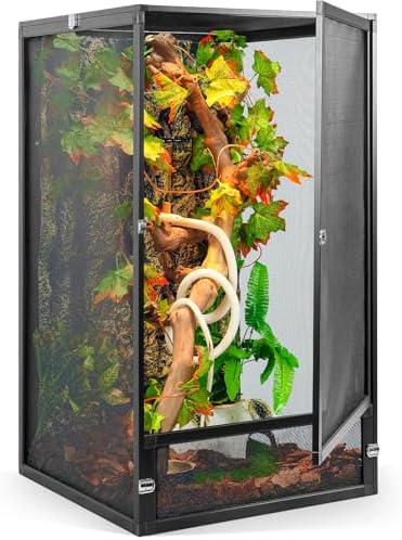 45 Gallon 360° Panoramic Foldable Reptile Terrarium Kit: Crested Gecko Tank and Reptile Cage for Superior Ventilation, Easy Feeding, Sturdiness, and Simple Assembly (Black, 32"x18"x18")