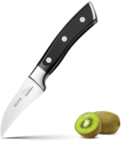 BEZIA Peeling Paring Knife 2.75 inch, German High-Carbon Steel, Fruit Knife Kitchen Knife with Ergonomic and Full Tang Handle, Black