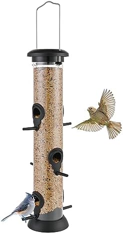 Bird Feeders Premium Hard Plastic for Wild Bird Feeder for Outdoors Hanging,Humming Bird Feeder,14 Inch 6 Port Black,Pack of 1