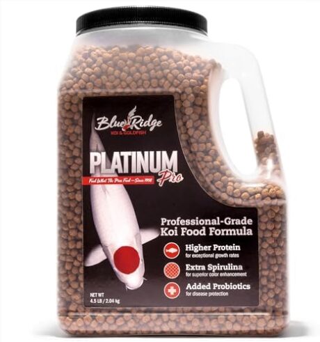 Blue Ridge Koi Fish Food 4.5lb - Koi Food 3/16” Platinum Pro Formula Goldfish Food, Premium Fish Food for Ponds, Floating Pond Pellets Fish Food