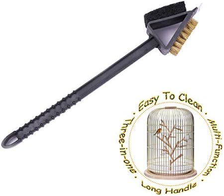 Bonaweite Stainless Steel Triangle Bird Cleaning Brush, Multi-Function Three-in-one Long Handle Brush, Pet Supply Cage Accessory for Parrot Birds …