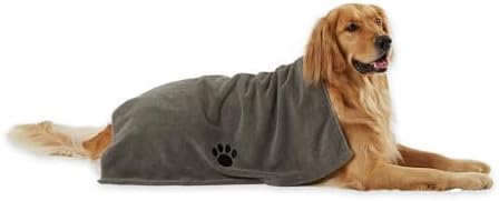 Bone Dry Pet Grooming Towel Collection Absorbent Microfiber X-Large, 41x23.5", Embroidered Gray