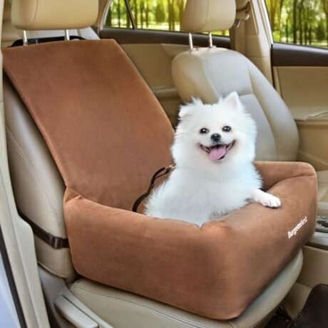 BurgeonNest Dog Car Seat for Small Dogs, Waterproof Dog Booster Car Seat, Washable Pet Car Seat with Clip-On Safety Leash Portable Dog Car Travel Carrier Bed