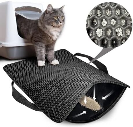 Cat Litter Mat, 23x15 Inch Honeycomb Double Layer Non-Slip Kitty Litter Box Mat, Waterproof and Urine Proof Cat Mat for Litter Catcher, Litter Box Mat Scatter Control…