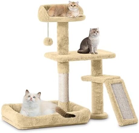 Cat Tree, 25 inch Small Cat Tower for Indoor Cats, with Sisal Scratching Post, Rotatable Base Cat Furniture Activity Center for Kittens Pet Play House
