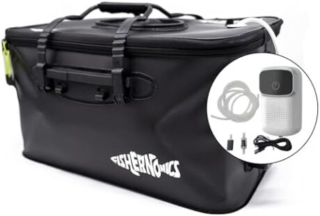 Collapsible Fishing Bucket with Air Pump - Live Bait Bucket with Aerator (6 Gallon/10 Gallon) - Leak Proof with Side Pocket & Shoulder Strap | Highly Durable & Sturdy