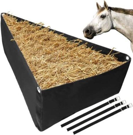 Corner Hay Feeder [2024 New], Goat Horse Hay Feeder with Mesh Bottom & Metal Snap, Hay Feeder Wall Mount Fit for Horse Trailer Stall, Trailer Corner Feeder