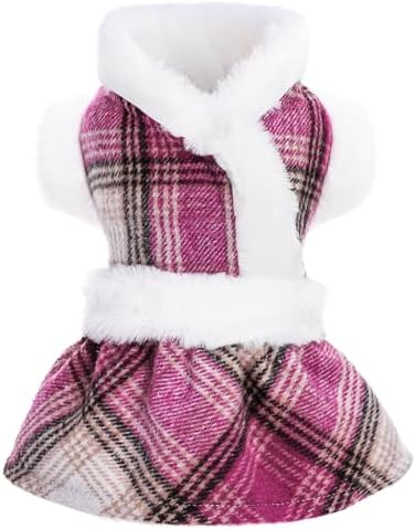 Dog Clothes Girl Puppy Sweaters for Small Dogs Girl Winter Dog Dresses Plaid Dog Sweater Dress Cat Sweater Fleece Warm Pet Clothes Dog Sweater Dress Dog Outfit Cat Apparel, M Rose