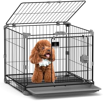 Dog Crate for Small Dogs Under 25lbs,24 inch Black Thick Metal Dog Kennel Indoor Wire Cage with Double Door and Removable Tray for Pets,Puppy