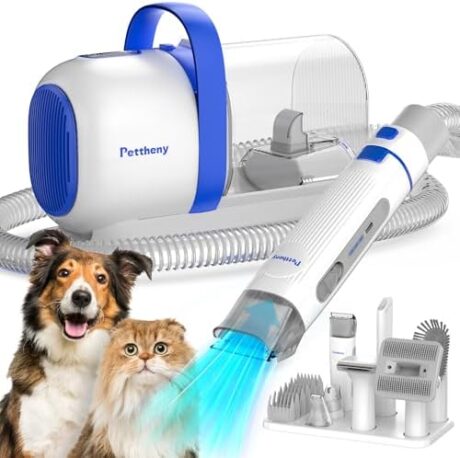 Dog Grooming Vacuum Kit for Hair Shedding with Pet Clipper Nail Grinder, 2.2L Dust Cup Dog Brush Vacuum Fur Groomer with 7 Grooming Tools, Home Cleaning, 5 Suction Levels