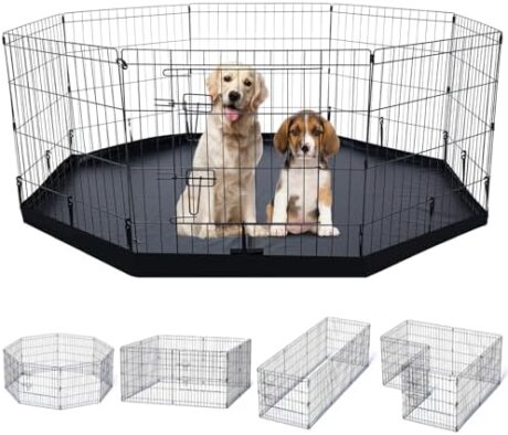 Dog Playpen Indoor with Bottom Pad/Top Cover, Dog Playpen Collapsible Metal Small Animal Kennels,8 Panels 24 "W x 24 "H for Indoor/Outdoor Small Medim Pet Yard