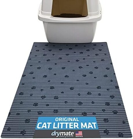 Drymate Original Cat Litter Mat, Contains Mess from Box, Protects Floors, Urine-Proof, Machine Washable, Soft on Kitty Paws, Absorbent, Waterproof (USA Made, Recycled Content) (20”x28”)(GreyStripePaw)