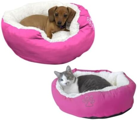 Evelots Warm Pet Bed for Cats or Small Dogs - Calming, Anti-Anxiety, Soft, Cozy Donut Cuddler -Removeable Fluffy Sherpa Insert- Machine Washable -Fleece Lining- Non-Slip Bottom -Assorted Colors