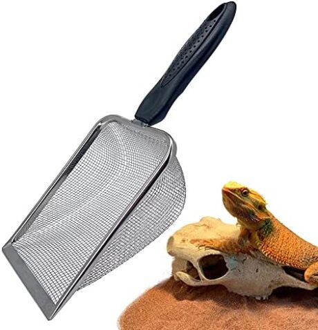 Falltail Stainless Steel Reptile Sand Substrate Scoop Shovel Sifter Fine Mesh Metal Reptile Litter Cleaner Scooper for Sand Bedding