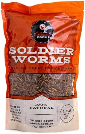 Fluker's Culinary Coop Premium Chicken Treats, Dried Soldier Worms, Packed with Protein and Calcium, 100% Natural Rich Grubs for Chicken, Backyard Birds, and Reptiles, 16 oz