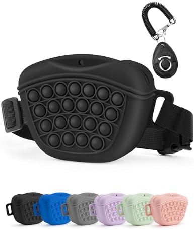 Gobeigo Dog Treat Pouch with Training Clicker 2.0-Upgrade Stronger Magnetic Closure to Avoid Spilling, 1.67 Cup Silicone Treat Bag Fanny Pack with Waist Belt for Pet Training Walking (Black)