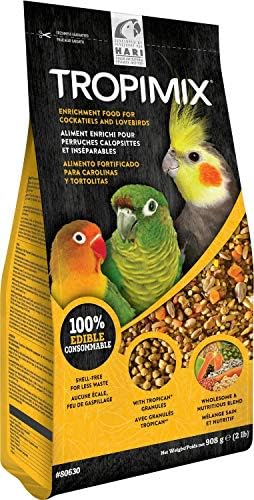 Hagen Tropimix Enrichment Food for Cockatiels & Lovebirds, 2 lb. - HARI Parrot Food with Seeds, Fruit, Nuts, Vegetables, Grains, and Legumes
