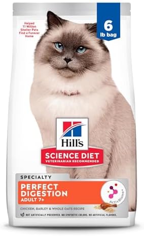 Hill's Science Diet Perfect Digestion, Senior Adult 7+, Digestive Support, Dry Cat Food, Chicken, Barley, & Whole Oats, 6 lb Bag