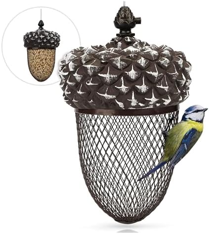 I Bird Feed Dispenser for Peanuts - Feeding Point Acorn - Peanut Feeder Made of Stainless Metal, Bird Feeding Station for Hanging - Feed silo Glans Shape for Wild Birds