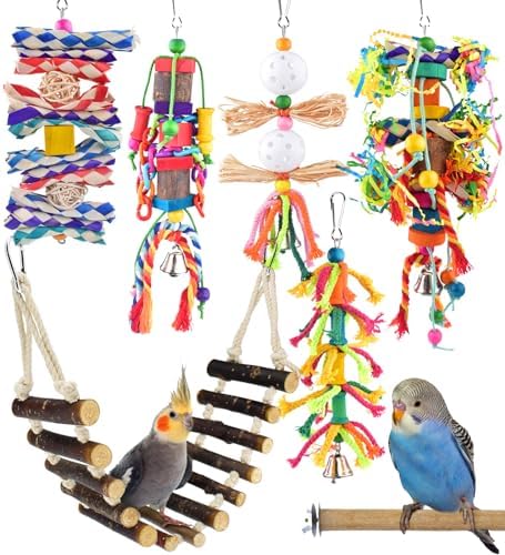 KATUMO Bird Toys, Parakeet Swing Parrot Ladder Cockatiel Perch Conure Hanging Bell Toys for Parakeet Conure Cockatiel Mynah Love Bird Small Birds
