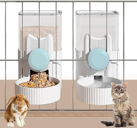 Kathson Hanging Automatic Cat Feeder and Water Dispenser, Blue, 7.8in x 8.2in x 4.7in, BPA-Free Plastic, Ideal for Cats, Puppies, Rabbits, Guinea Pigs, Chinchillas, Hedgehogs