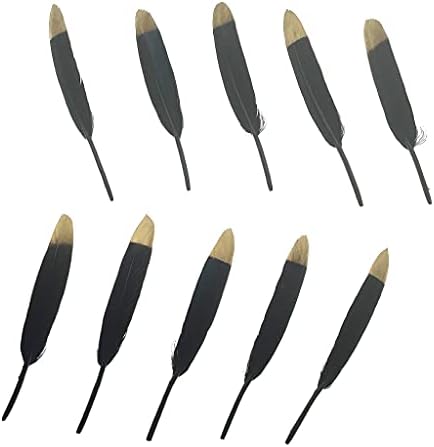 LONDGEN 50pcs Natural Goose Feathers 4-6inch for DIY Craft Wedding Home Party Decoration Gold Feather and Gift Box Decorations (Black&gold3)