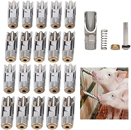 Lavandi 20pcs 1/2" NPT Stainless Steel Livestock Pig Drinking Water Equipment Faucet Automatic Pig Nipple Drinker for Sows Piglets Drinking(20pcs)