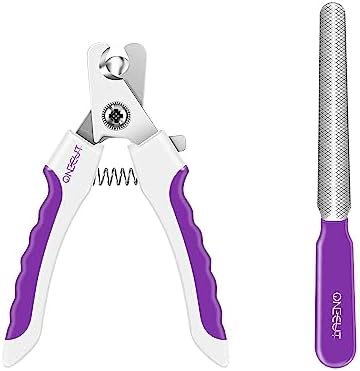 OneCut 4.7" Small Dog & Cat Nail Clipper Stainless Steel Cat Claw Trimmers for Rabbits, Guinea Pigs, Birds, Puppies, Kittens and Small Animals Pet Nail Clipper for Professional and Home Use (Purple)