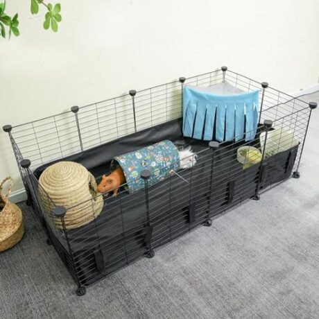 Oneluck Guinea Pig Cages for 2,with Hideout, 8 Square Feet Small Animal House,Hutch with Waterproof Plastic Bottom Liner, Indoor Habitat Cage,Playpen for Small Pets, Bunny, Turtle