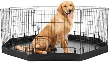 PJYuCien Dog Playpen Bottom Pad,Fits 24 Inch 8 Panels Regular Octagon Metal Exercise Pet Pen,Elastic Buckles Connections,Black (Note:Fence Not Included)