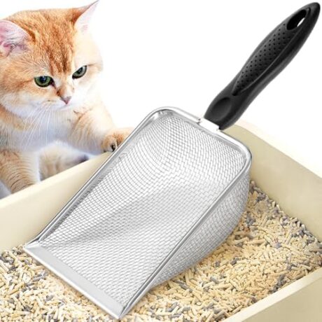 PLACHIDAY Beach Mesh Shovel,Cat Litter Scoop,Stainless Steel Mesh Litter Shovel,Deep Shovel,Reliable Litter Cleaner Corner Shovel,Beach Shovel,Easy to Clean Reptile Terrarium Sand Waste,Dark Black