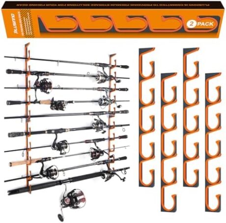PLUSINNO H5 Horizontal Fishing Rod/Pole Holders for Garage, Wall or Ceiling Mounted Fishing Rod Rack, Aviation Aluminum Fishing Holder Holds up to 5/10/20 Rod or Combos or Nets Storage Racks