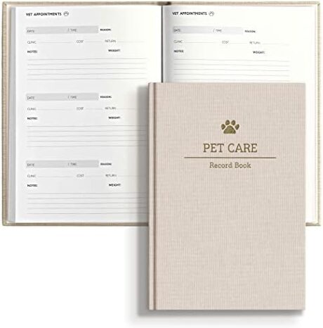 Pet Care Record Book: The Ultimate Health & Medical Hardcover Log Book |Track Vaccination, Vet Visits, Medication, Medical Exams, Expenses, Puppy Shots, Pet Info & More| Minimalist Linen Cover Journal