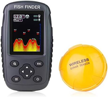 Portable Rechargeable Fish Finder Wireless Sonar Sensor Fishfinder Depth Locator with Fish Size, Water Temperature, Bottom Contour, Color LCD Display