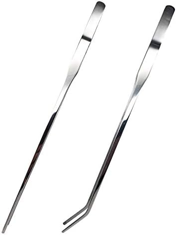 Reptile Feeding Tongs Stainless Steel Straight and Curved Tweezers Polished Long Handle Feeder Tools for Lizard Gecko Snake Spider Bird and Fish Aquariums,Silver