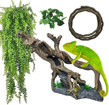 Resin Reptile Driftwood Decoration Bearded Dragon Branch Lizard Climb Habitat Decor Hanging Jungle Vines Reptiles Tank Accessories for Chameleon Snake Gecko Spider Fish Tree Frog