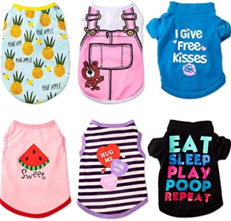 SATINIOR 6 Pcs Dog Clothes Printed Doggie Shirts Puppy T-Shirts Cute Pet Cotton Clothes Doggie Shirt for Small Medium Dog Apparel Summer Christmas(S)