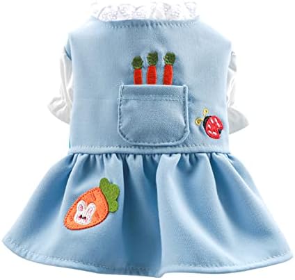 Small Dog Dress Cute Carrot Pocket Blue Lace Princess Puppy Dress Skirt Fall Winter Thick Holiday Pet Clothes Dresses for Small Dogs Girl Cat Outfit (M,Blue